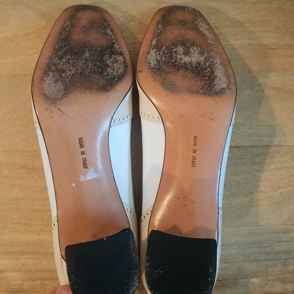 Salvatore Ferragamo Womens Low Pump Heel Square Toe Leather White Beige Size 10B - Picture 12 of 12